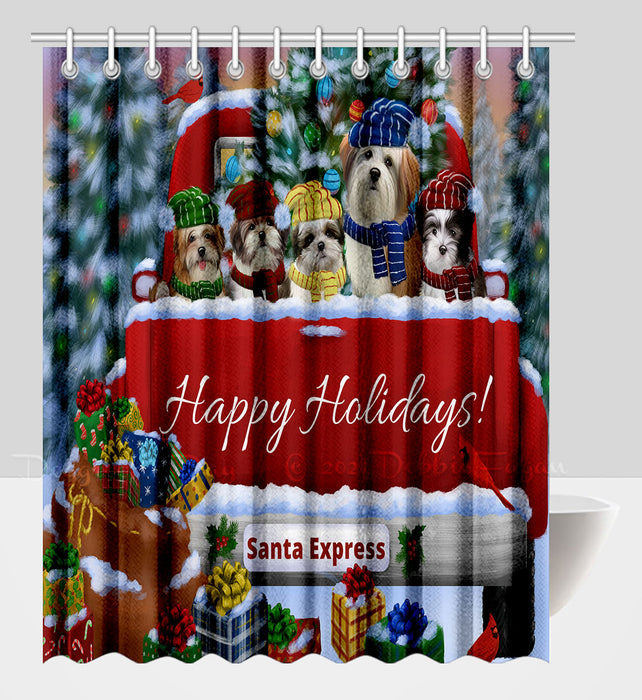 Christmas Red Truck Travlin Home for the Holidays Malti Tzu Dogs Shower Curtain Pet Painting Bathtub Curtain Waterproof Polyester One-Side Printing Decor Bath Tub Curtain for Bathroom with Hooks