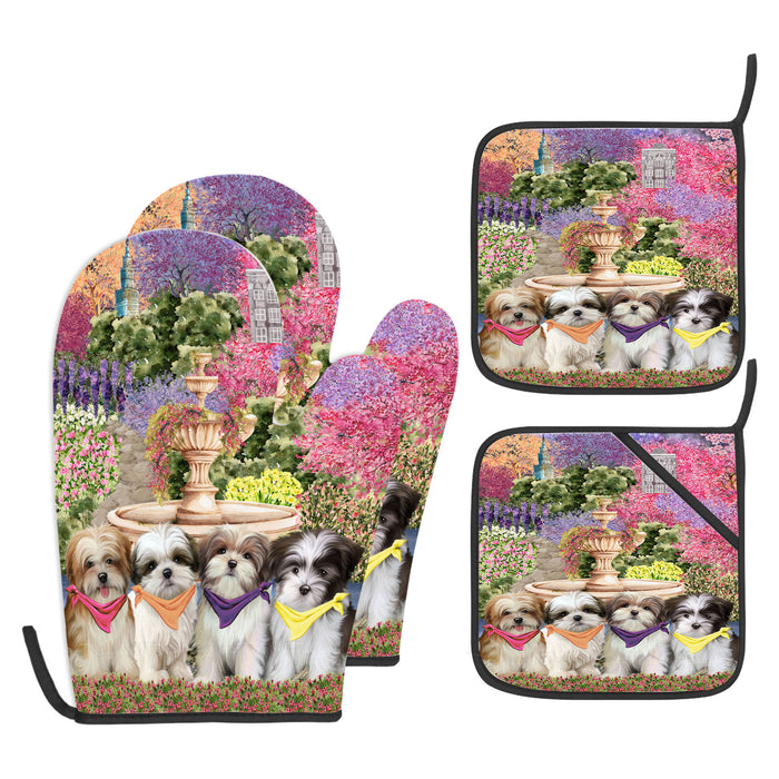 Malti Tzu Oven Mitts and Pot Holder Set: Kitchen Gloves for Cooking with Potholders, Custom, Personalized, Explore a Variety of Designs, Dog Lovers Gift