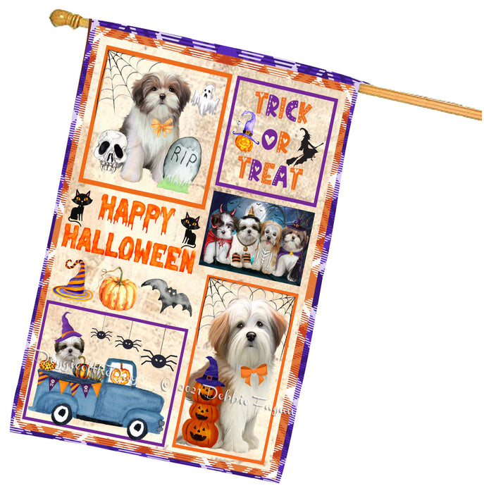 Happy Halloween Trick or Treat Malti Tzu Dogs House Flag Outdoor Decorative Double Sided Pet Portrait Weather Resistant Premium Quality Animal Printed Home Decorative Flags 100% Polyester