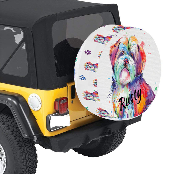 Custom Pet Name Personalized Watercolor Malti Tzu Dog Car Tire Cover