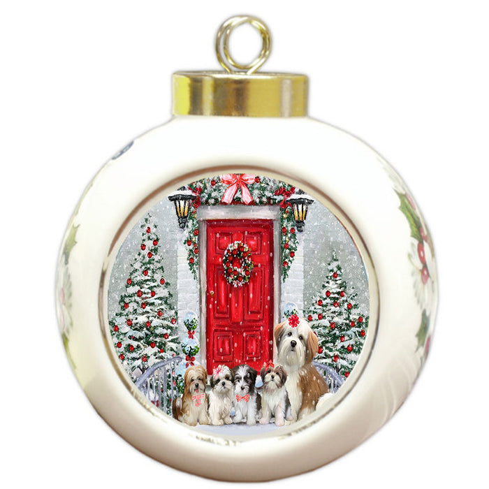 Christmas Holiday Welcome Malti Tzu Dogs Round Ball Christmas Ornament Pet Decorative Hanging Ornaments for Christmas X-mas Tree Decorations - 3" Round Ceramic Ornament