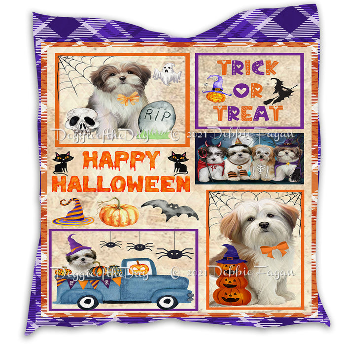 Happy Halloween Trick or Treat Pumpkin Malti Tzu Dogs Lightweight Soft Bedspread Coverlet Bedding Quilt QUILT60981