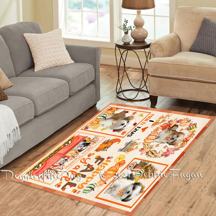 Happy Fall Y'all Pumpkin Malti Tzu Dogs Polyester Living Room Carpet Area Rug ARUG66964