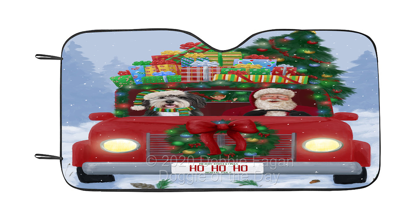 Christmas Honk Honk Red Truck with Santa and Malti Tzu Dog Car Sun Shade Cover Curtain