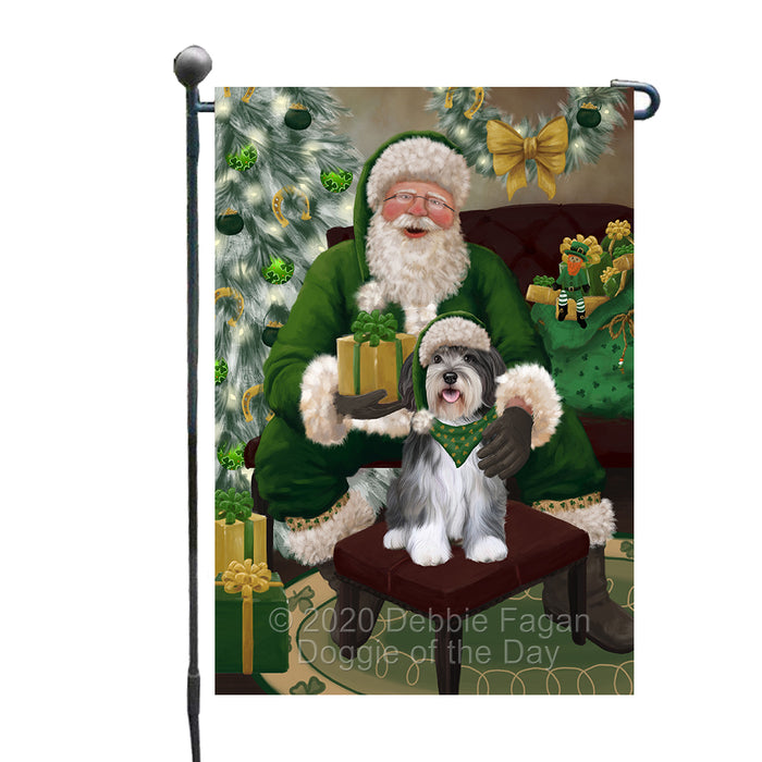 Christmas Irish Santa with Gift and Malti Tzu Dog Garden Flag GFLG66658