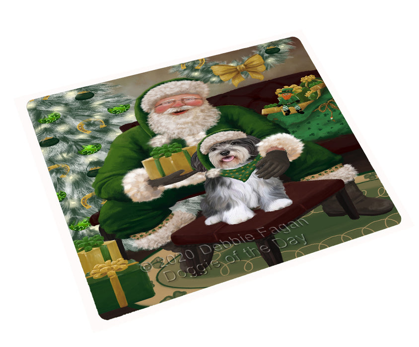 Christmas Irish Santa with Gift and Malti Tzu Dog Cutting Board - Easy Grip Non-Slip Dishwasher Safe Chopping Board Vegetables C78379