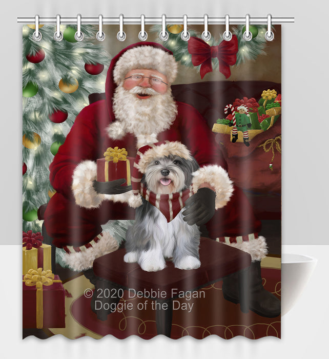 Santa's Christmas Surprise Malti Tzu Dog Shower Curtain Bathroom Accessories Decor Bath Tub Screens SC250