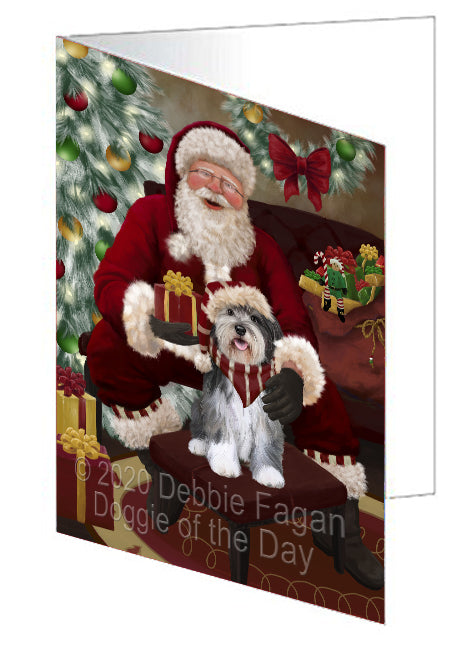 Santa's Christmas Surprise Malti Tzu Dog Handmade Artwork Assorted Pets Greeting Cards and Note Cards with Envelopes for All Occasions and Holiday Seasons