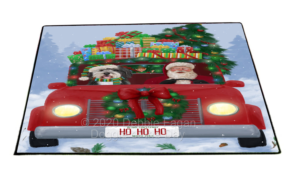 Christmas Honk Honk Red Truck Here Comes with Santa and Malti Tzu Dog Indoor/Outdoor Welcome Floormat - Premium Quality Washable Anti-Slip Doormat Rug FLMS56905
