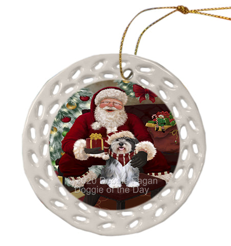 Santa's Christmas Surprise Malti Tzu Dog Doily Ornament DPOR59602