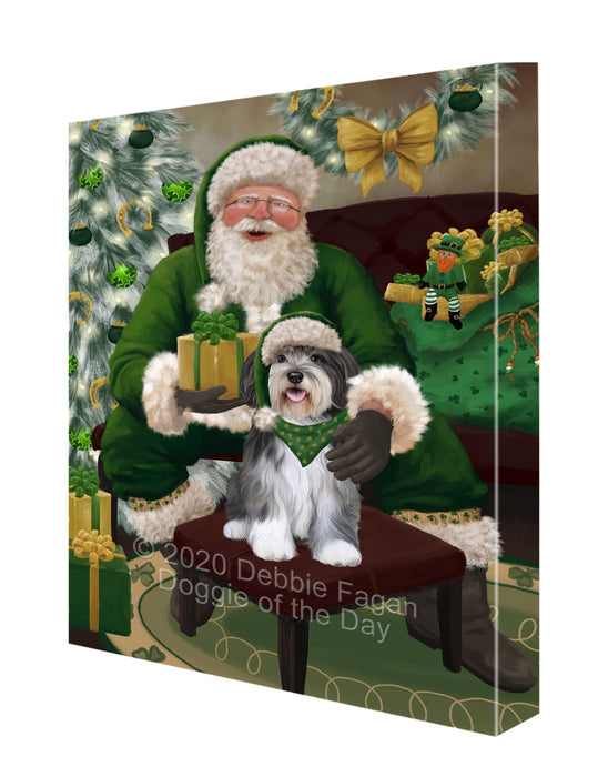 Christmas Irish Santa with Gift and Malti Tzu Dog Canvas Print Wall Art Décor CVS147824