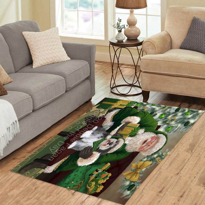 Christmas Irish Santa with Gift and Oriental Blue-Point Siamese Cat Polyester Area Rug ARUG64276