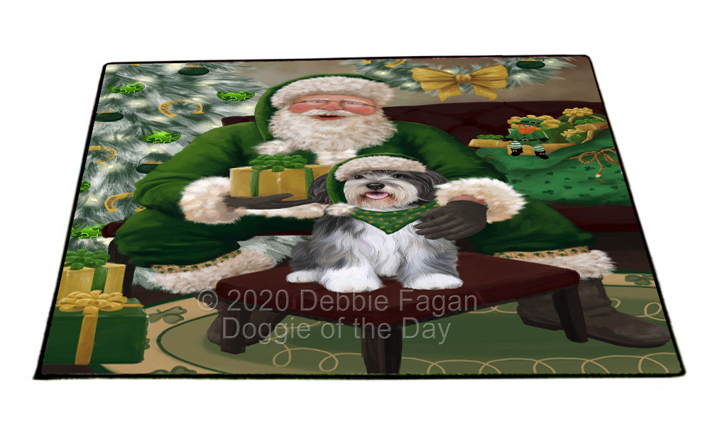 Christmas Irish Santa with Gift and Malti Tzu Dog Indoor/Outdoor Welcome Floormat - Premium Quality Washable Anti-Slip Doormat Rug FLMS57199