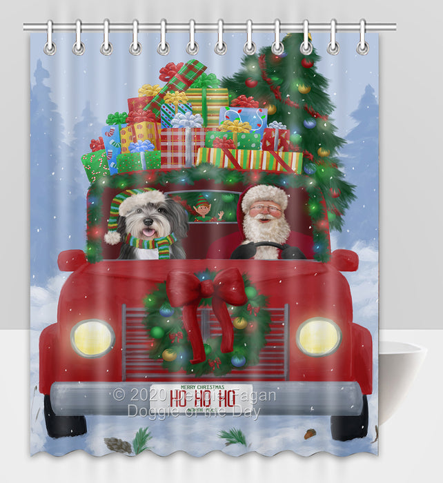Christmas Honk Honk Red Truck Here Comes with Santa and Malti Tzu Dog Shower Curtain Bathroom Accessories Decor Bath Tub Screens SC054