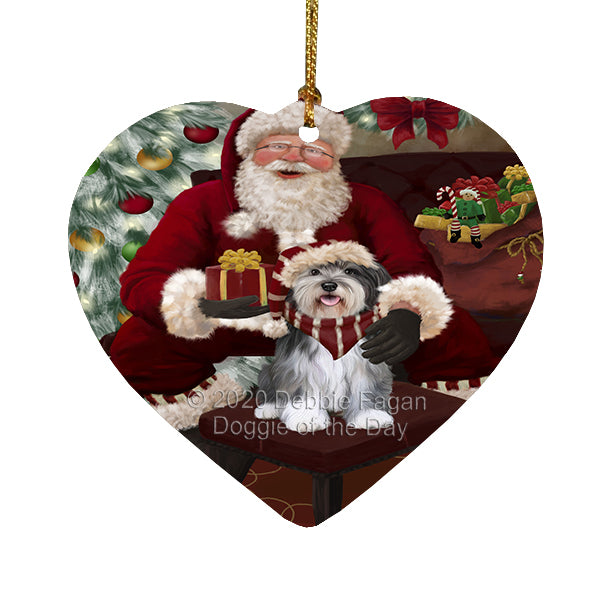 Santa's Christmas Surprise Malti Tzu Dog Heart Christmas Ornament RFPOR58382