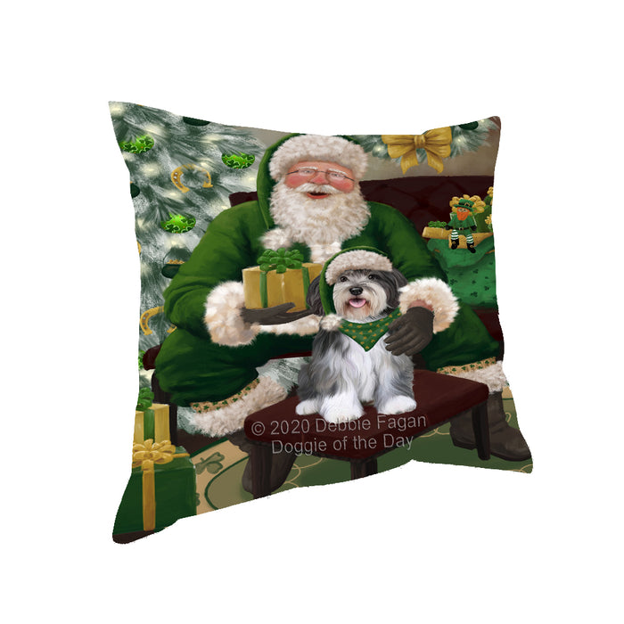 Christmas Irish Santa with Gift and Malti Tzu Dog Pillow PIL86852
