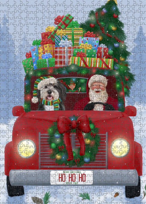 Christmas Honk Honk Red Truck Here Comes with Santa and Malti Tzu Dog Puzzle with Photo Tin PUZL100076