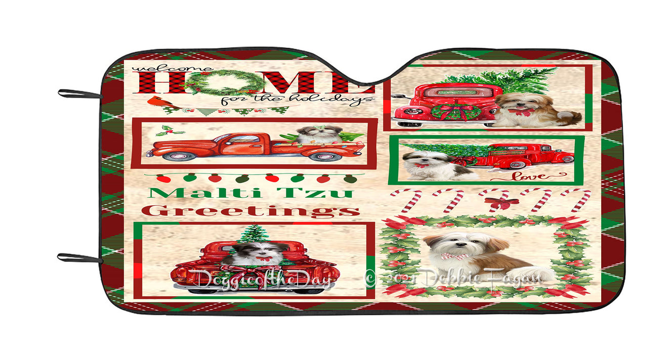 Welcome Home for Christmas Holidays Malti Tzu Dogs Car Sun Shade Cover Curtain
