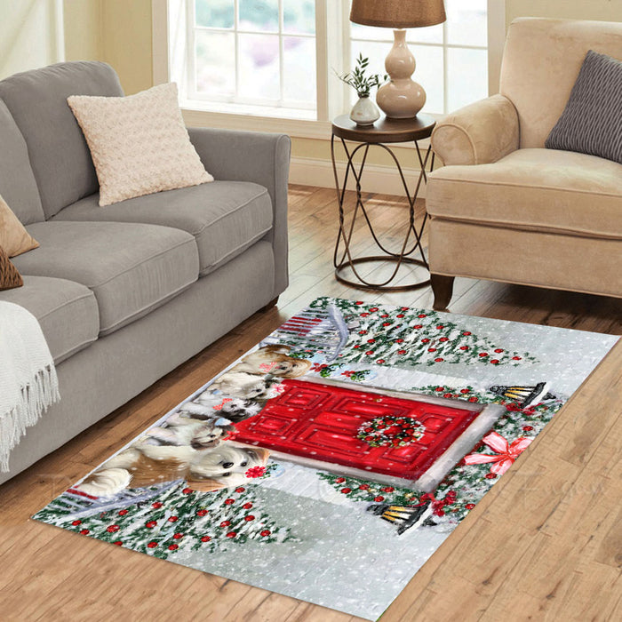 Christmas Holiday Welcome Malti Tzu Dogs Area Rug - Ultra Soft Cute Pet Printed Unique Style Floor Living Room Carpet Decorative Rug for Indoor Gift for Pet Lovers
