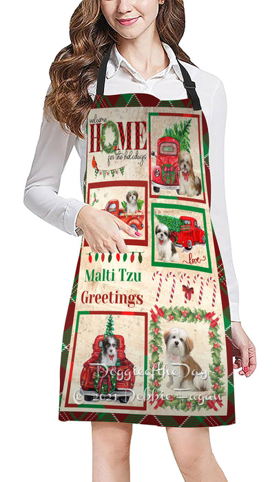 Welcome Home for Holidays Malti Tzu Dogs Apron Apron48427