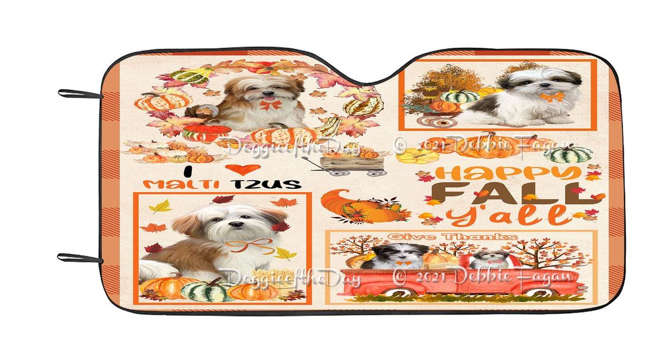Happy Fall Y'all Pumpkin Malti Tzu Dogs Car Sun Shade Cover Curtain