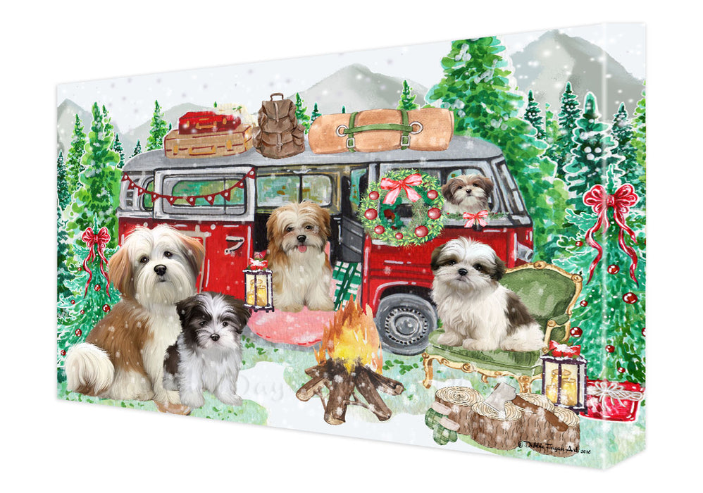 Christmas Time Camping with Malti Tzu Dogs Canvas Wall Art - Premium Quality Ready to Hang Room Decor Wall Art Canvas - Unique Animal Printed Digital Painting for Decoration