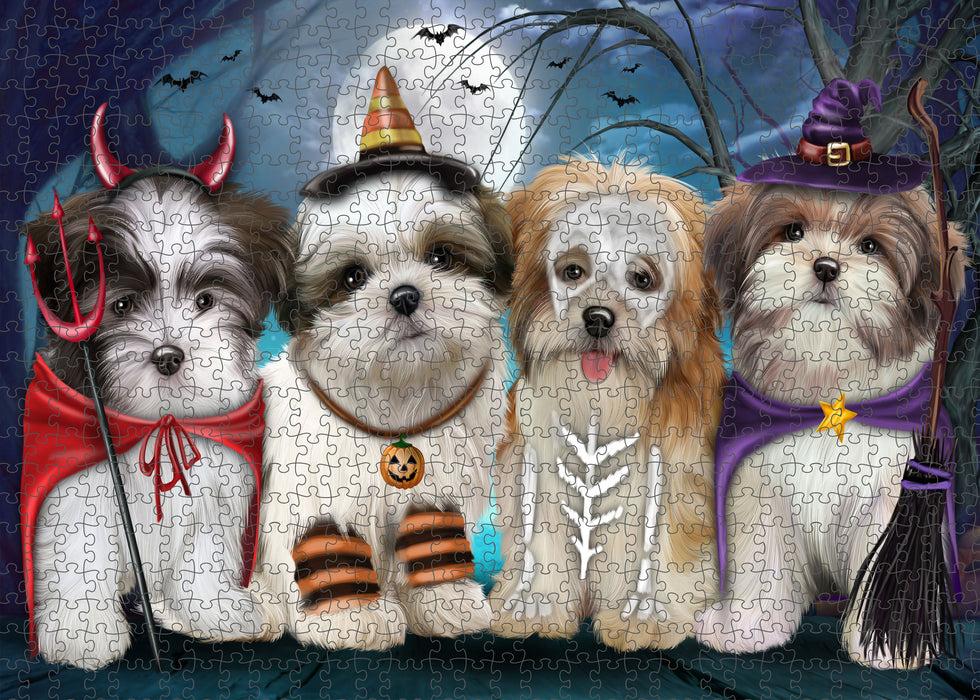 Happy Halloween Trick or Treat Malti Tzu Dogs Portrait Jigsaw Puzzle for Adults Animal Interlocking Puzzle Game Unique Gift for Dog Lover's with Metal Tin Box