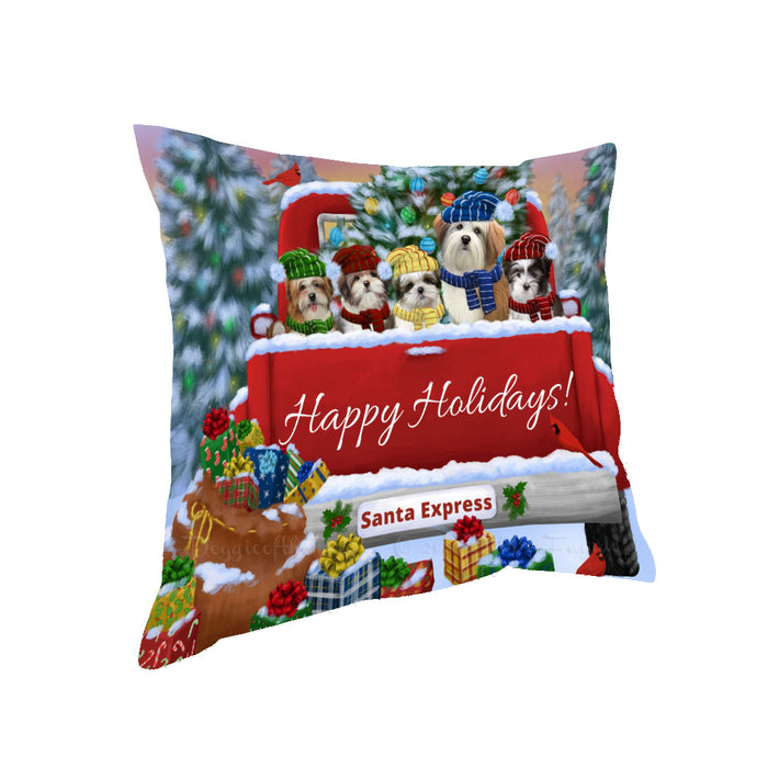 Christmas Red Truck Travlin Home for the Holidays Malti Tzu Dogs Pillow with Top Quality High-Resolution Images - Ultra Soft Pet Pillows for Sleeping - Reversible & Comfort - Ideal Gift for Dog Lover - Cushion for Sofa Couch Bed - 100% Polyester