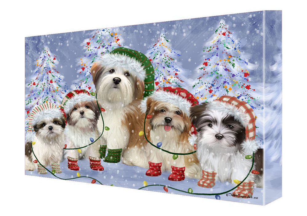 Christmas Lights and Malti Tzu Dogs Canvas Wall Art - Premium Quality Ready to Hang Room Decor Wall Art Canvas - Unique Animal Printed Digital Painting for Decoration