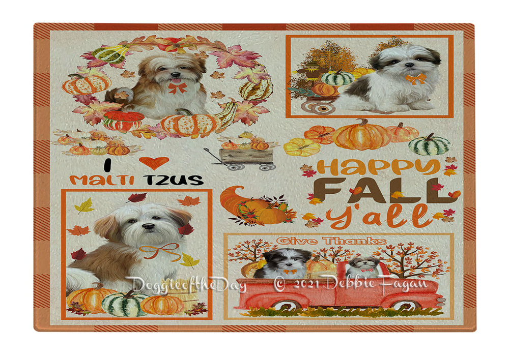 Happy Fall Y'all Pumpkin Malti Tzu Dogs Cutting Board - Easy Grip Non-Slip Dishwasher Safe Chopping Board Vegetables C79933