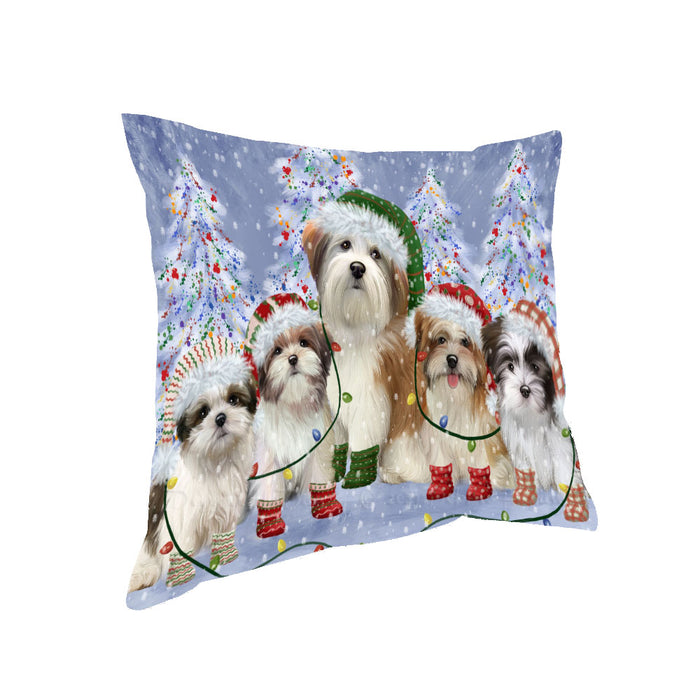 Christmas Lights and Malti Tzu Dogs Pillow with Top Quality High-Resolution Images - Ultra Soft Pet Pillows for Sleeping - Reversible & Comfort - Ideal Gift for Dog Lover - Cushion for Sofa Couch Bed - 100% Polyester