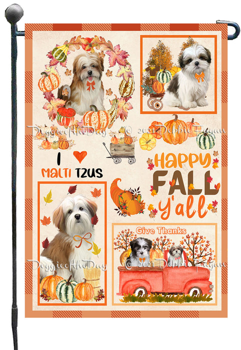 Happy Fall Y'all Pumpkin Malti Tzu Dogs Garden Flags- Outdoor Double Sided Garden Yard Porch Lawn Spring Decorative Vertical Home Flags 12 1/2"w x 18"h