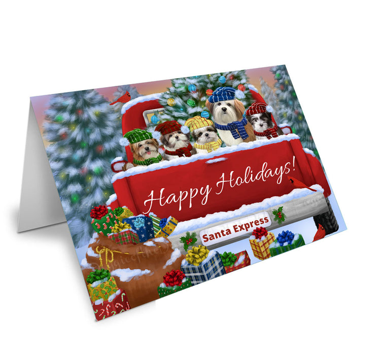 Christmas Red Truck Travlin Home for the Holidays Malti Tzu Dogs Handmade Artwork Assorted Pets Greeting Cards and Note Cards with Envelopes for All Occasions and Holiday Seasons