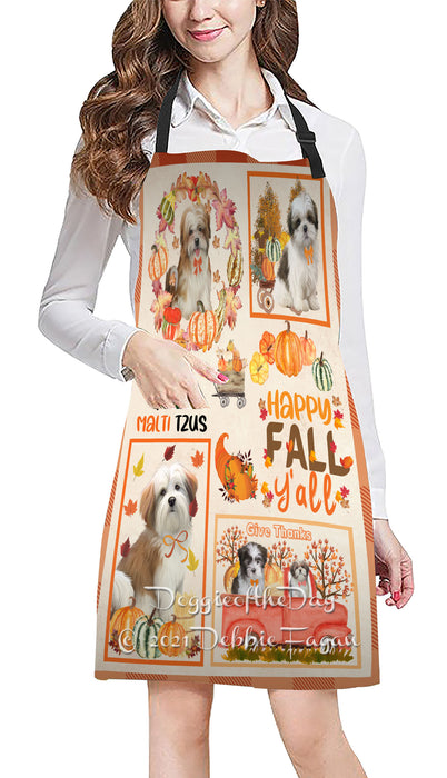 Happy Fall Y'all Pumpkin Malti Tzu Dogs Cooking Kitchen Adjustable Apron Apron49228