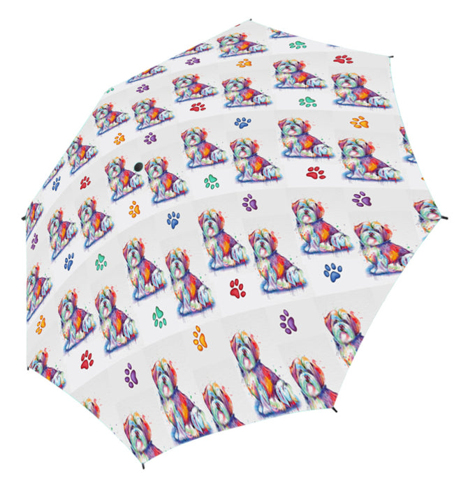 Watercolor Mini Malti Tzu DogsSemi-Automatic Foldable Umbrella