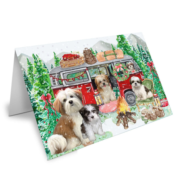 Christmas Time Camping with Malti Tzu Dogs Handmade Artwork Assorted Pets Greeting Cards and Note Cards with Envelopes for All Occasions and Holiday Seasons