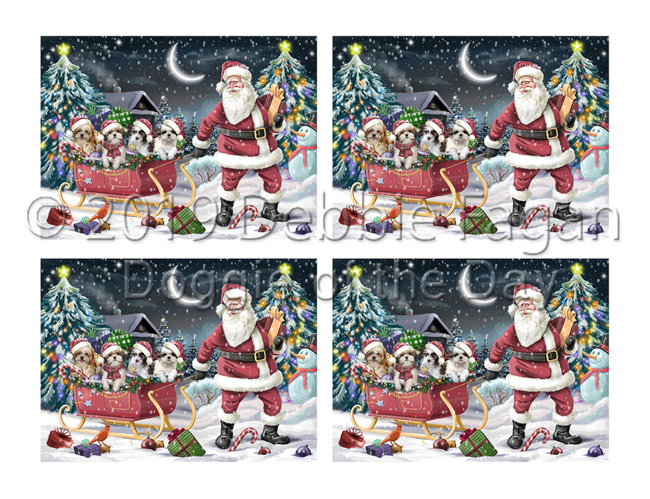 Santa Sled Dogs Christmas Happy Holidays Malti Tzu Dogs Placemat
