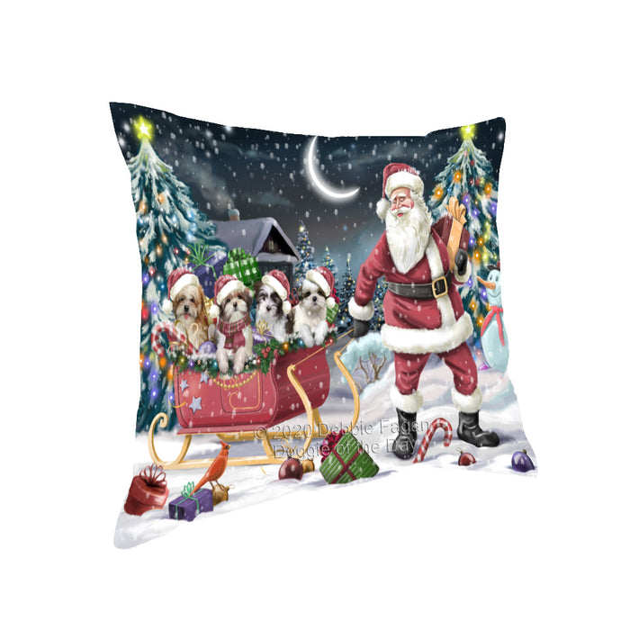 Christmas Santa Sled Malti tzu Dogs Pillow with Top Quality High-Resolution Images - Ultra Soft Pet Pillows for Sleeping - Reversible & Comfort - Ideal Gift for Dog Lover - Cushion for Sofa Couch Bed - 100% Polyester