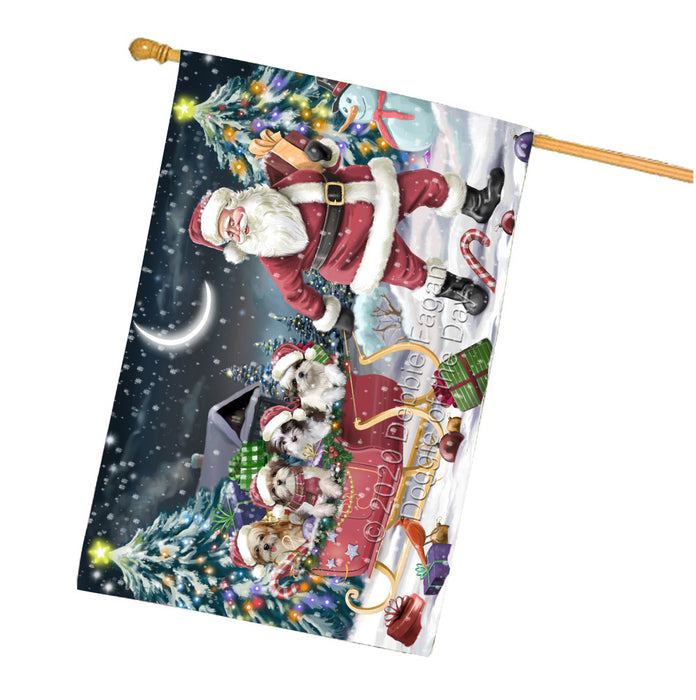 Christmas Santa Sled Malti tzu Dogs House Flag Outdoor Decorative Double Sided Pet Portrait Weather Resistant Premium Quality Animal Printed Home Decorative Flags 100% Polyester