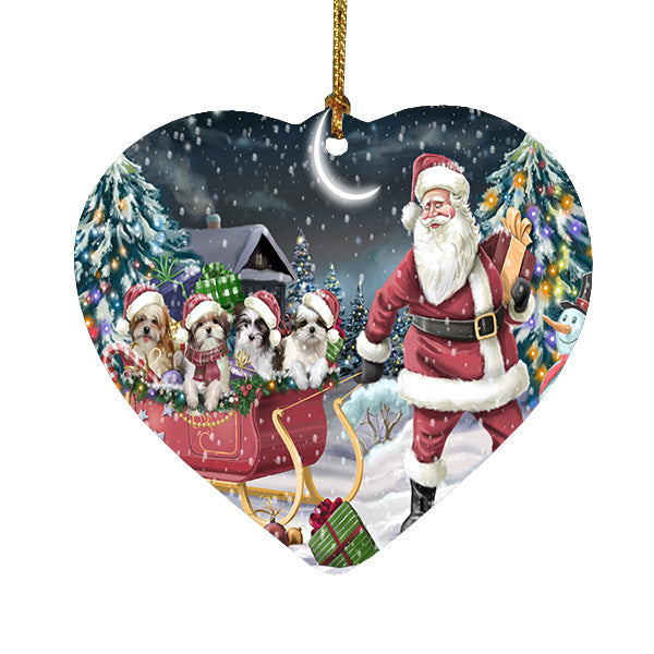 Christmas Santa Sled Malti tzu Dogs Heart Christmas Ornament HPORA59205