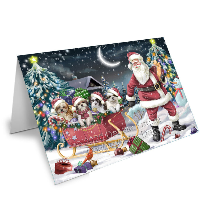 Christmas Santa Sled Malti tzu Dogs Handmade Artwork Assorted Pets Greeting Cards and Note Cards with Envelopes for All Occasions and Holiday Seasons