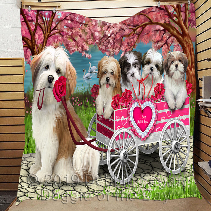 I Love Malti Tzu Dogs in a Cart Quilt