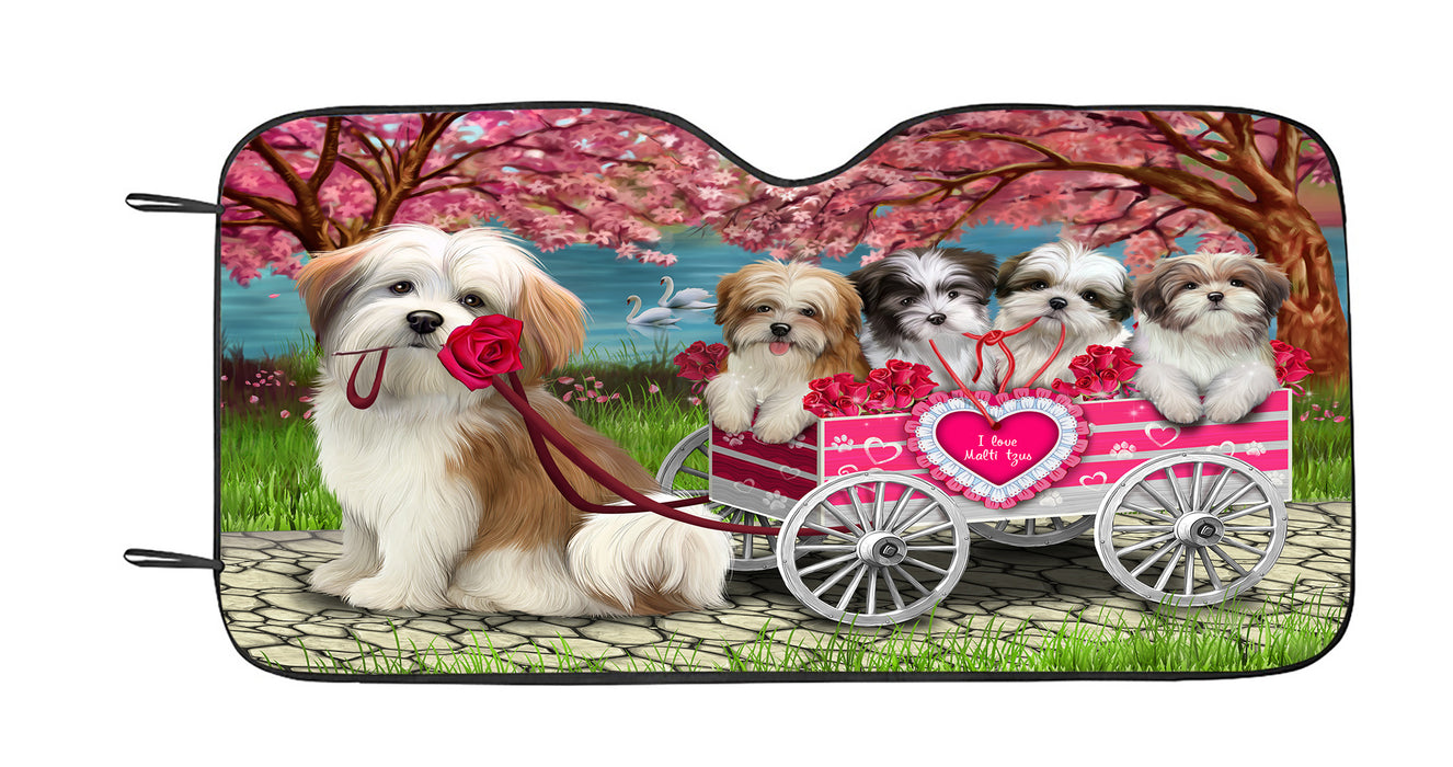 I Love Malti Tzu Dogs in a Cart Car Sun Shade