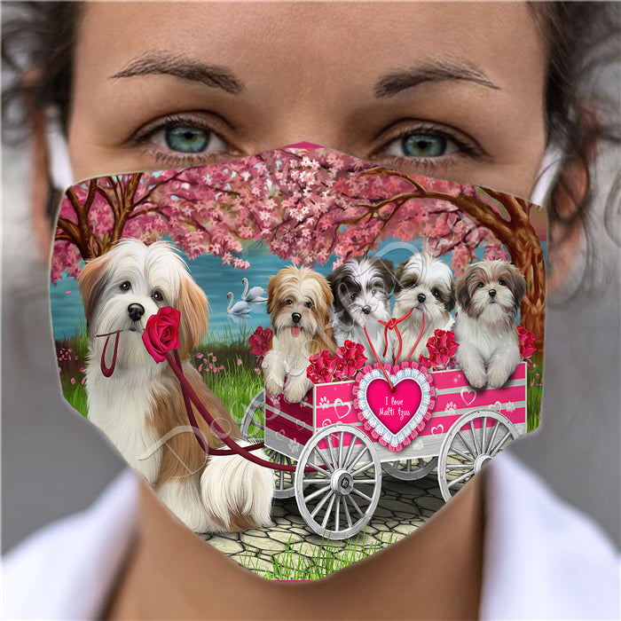 I Love Malti Tzu Dogs in a Cart Face Mask FM48162