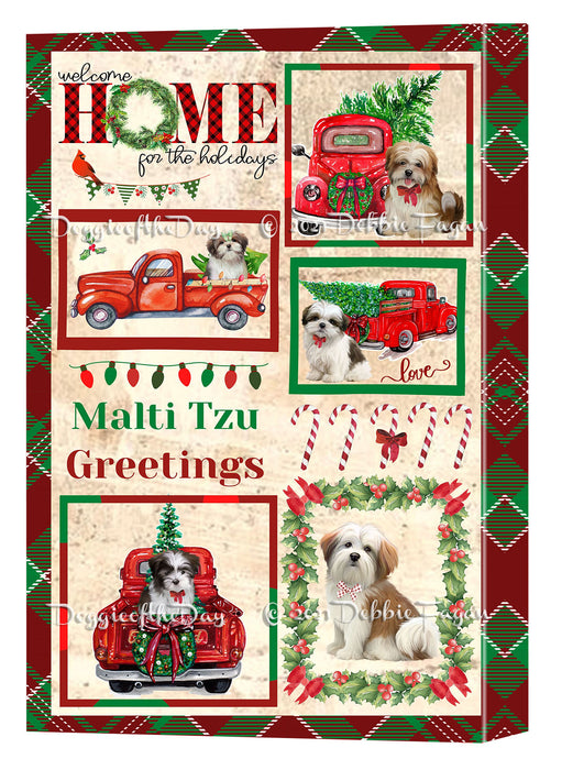 Welcome Home for Christmas Holidays Malti Tzu Dogs Canvas Wall Art Decor - Premium Quality Canvas Wall Art for Living Room Bedroom Home Office Decor Ready to Hang CVS149687