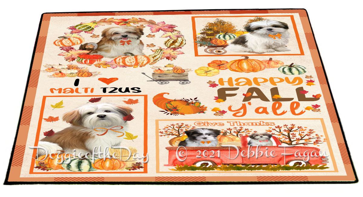 Happy Fall Y'all Pumpkin Malti Tzu Dogs Indoor/Outdoor Welcome Floormat - Premium Quality Washable Anti-Slip Doormat Rug FLMS58684