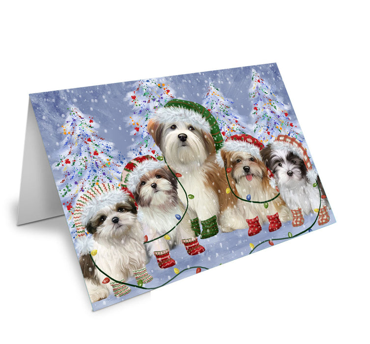 Christmas Lights and Malti Tzu Dogs Handmade Artwork Assorted Pets Greeting Cards and Note Cards with Envelopes for All Occasions and Holiday Seasons