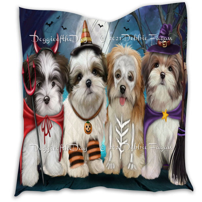 Happy Halloween Trick or Treat Malti Tzu Dogs Lightweight Soft Bedspread Coverlet Bedding Quilt QUILT60441