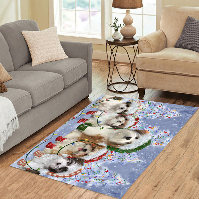 Christmas Lights and Malti Tzu Dogs Area Rug - Ultra Soft Cute Pet Printed Unique Style Floor Living Room Carpet Decorative Rug for Indoor Gift for Pet Lovers