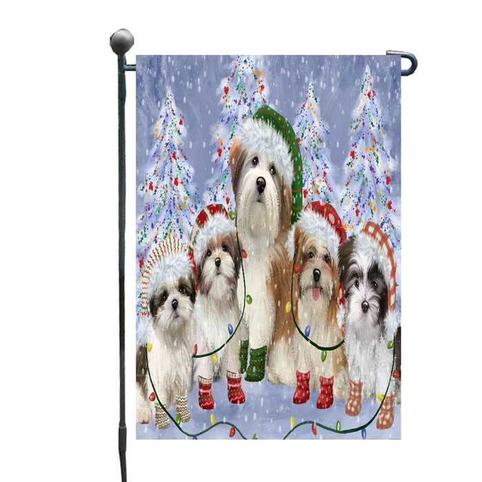 Christmas Lights and Malti Tzu Dogs Garden Flags- Outdoor Double Sided Garden Yard Porch Lawn Spring Decorative Vertical Home Flags 12 1/2"w x 18"h